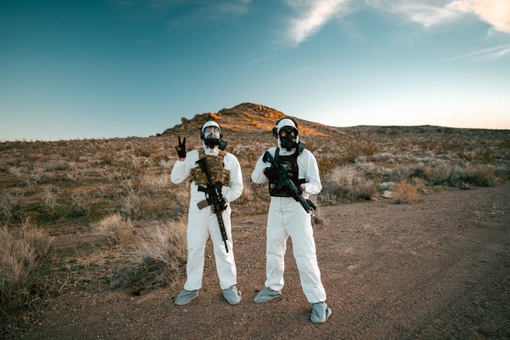Pew Pew Tactical Shooting with MIRA Safety Gas Masks
