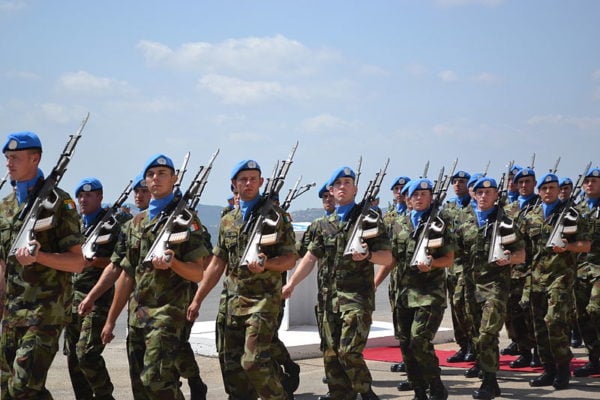 UN Peackeeping troops Irish Army marching with Steyr AUG rifles